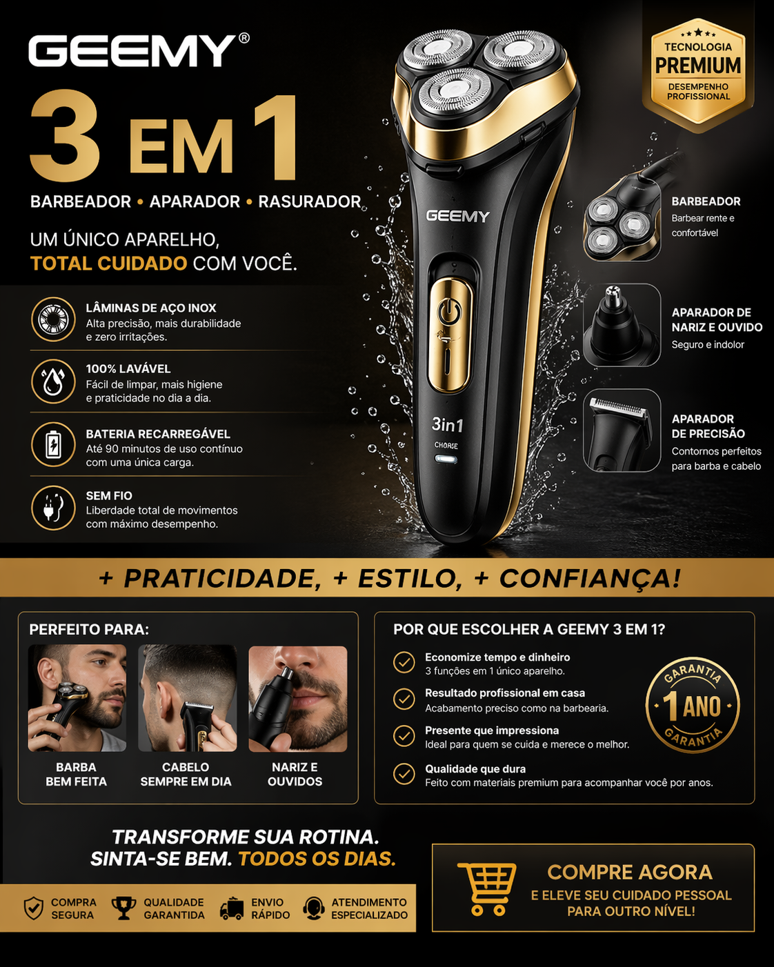 afeitadora 3 en 1 GEEMY recargable