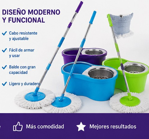 ✨ Mop Giratório 360° com Balde Centrífugo – Menos Esforço, Mais Higiene e Limpeza Impecável! ✨
